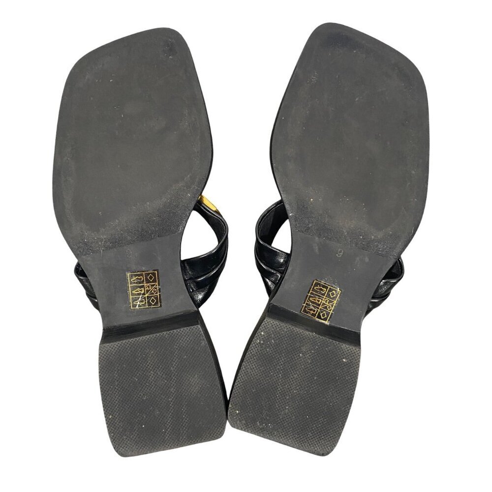 Jeffrey Campbell Black Leather Thong Sandals with Gold & Tan Hardware - Picture 11 of 14
